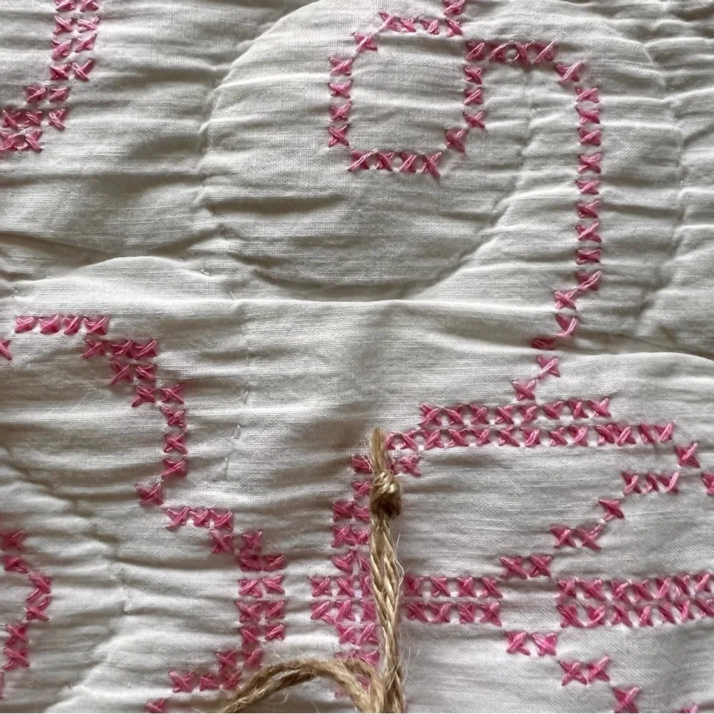70”x90” Vintage Hand made, Hand Stitched and Hand Embroidered Cotton Quilt.